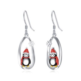Seiyang 925 Sterling Silver Christmas Penguin Earrings Cute Christmas Animal Dangle Earrings Penguin Snowflake Earrings Christmas jewellery Gifts for Women