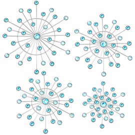 Blulu 4 Pcs Metal Wall Decor Bling Crystal Wall Art Cast Iron Rhinestones Sunburst Decor Starburst Art Hanging Diamond Accents Home Decorative for Living Room Bedroom Entryway (Blue)