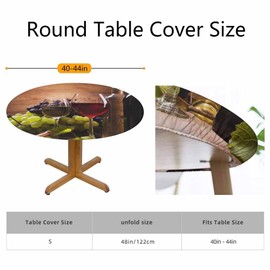 Guxxuil Red and White Wine Glasses Round Table Cloth Cover Grapes Wooden Grape French Gourmet Tasting Tablecloth for Indoor Outdoor Picnic Party Fit for 40"-44" Round Tables