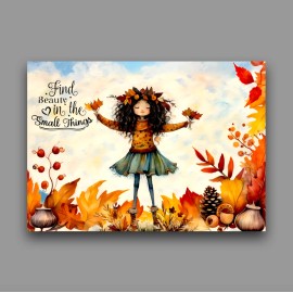 ACEO Artist Trading Card - Beauty In The Fall,  2.5x3.5 Whimsical Girl Leaves