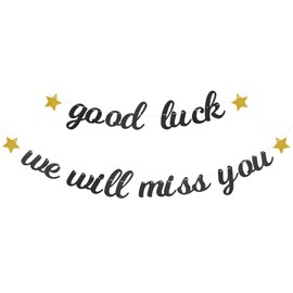 Pargleev Good Luck We Will Miss You Glitter Banner 2024 Graduation Congratulations Party Decorations Black Gold