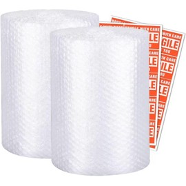 2-Pack Bubble Cushioning Wrap Rolls For Moving Boxes, 3/16" Air Bubble, 12 Inch x 72 Feet Total, Perforated Every 12", Included 20 Fragile Stickers