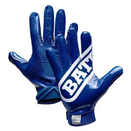 BATT Double Threat Receiver Football Gloves UltraTack Palm PerfectFit Material Reinforced Stitching 90-Day Durability Guarantee:_Navy_Youth_L
