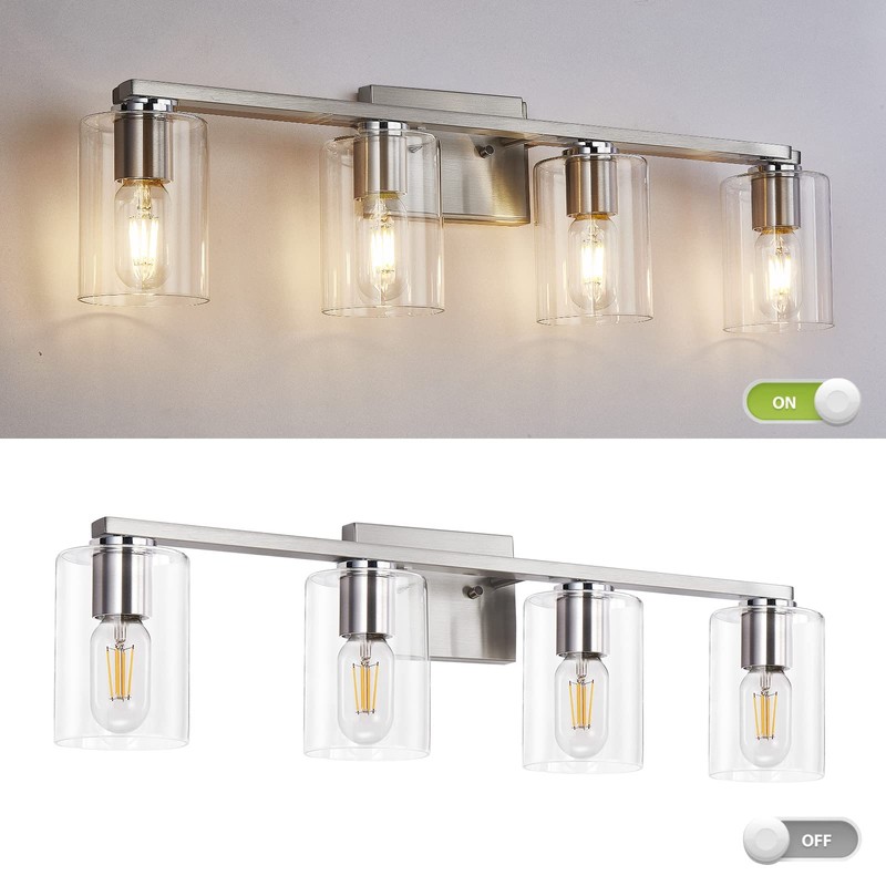 DRNANLIT 4-Light Bathroom Vanity Light Fixture, Brushed Nickel with Clear