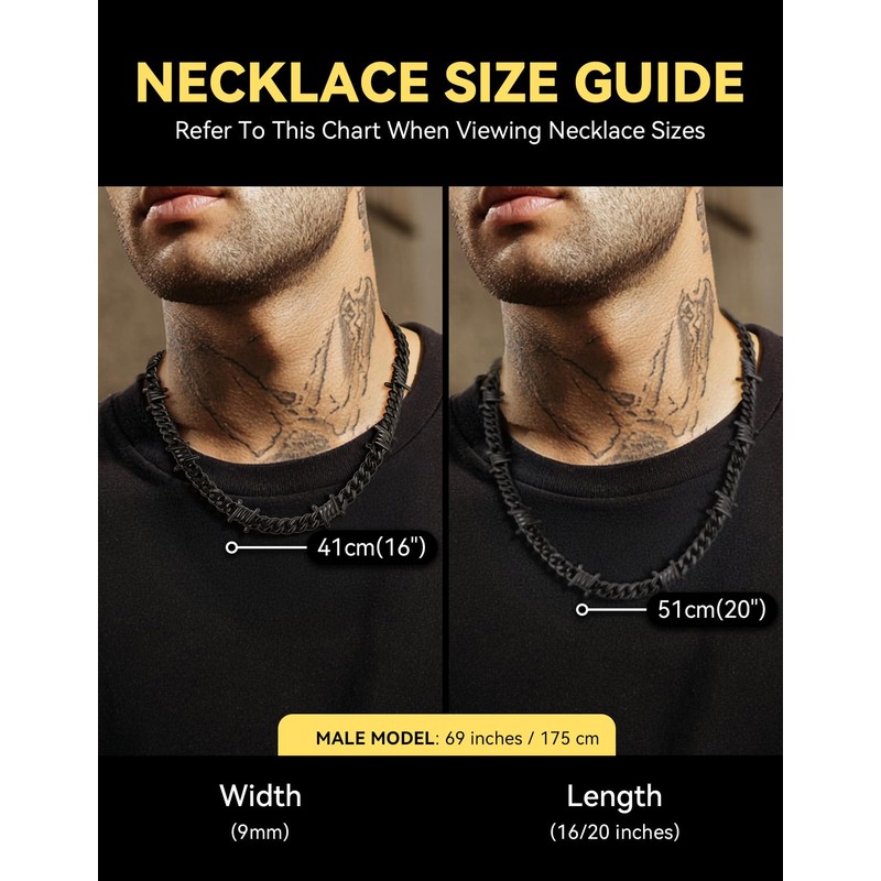 Cuban Chain Necklace for Mens Thorns Link Barbed Wire Collar