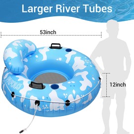River Tubes for Floating Heavy Duty, Pool Float Adult, 53" Inflatable Float Tube for Beach Lake Rafting, River Floats with Mesh Bottom