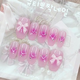 Pink Princess Cheek Handmade Nail Tips - Almond M / 핑크공주 치크 수제네일팁 - 아몬드M