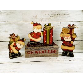 Agape Gifts Designs AGD Christmas Decor - Farmhouse Oh What Fun Santas with Gifts 3pc Set