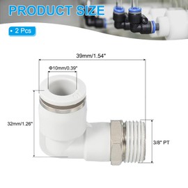 PATIKIL Push to Connect Fitting, 2 Pack Pneumatic Air Elbow Quick Connector 3/8" PT Male Thread x 10mm Tube 90 Degree Connect Tubing Elbow Air Tube Fitting Pneumatic Quick Adapter, White