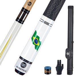 SHOOTERS Billiard Pool Cue Stick 2-Piece 58” Fast Joint Maple Wood with Brazil Flag (19-21 Oz) (20, Ounces)