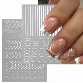 6 Sheets Line Nail Art Stickers Decals - French Hot Stamping Gold Nail Stickers Self-Adhesive 3D Gold Silver Glitter French Designs Nail Art Supplies Sticker for Nail Art Decorations(3 Styles)