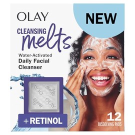 Olay Limpiador facial Cleansing Melts + Retinol, 12 unidades, lavado facial activado por agua limpia, tonifica y refresca la piel