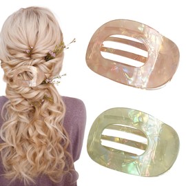 YceLon 2 Stück Flache Haarklammern, Französische Haarspange Flach, Bonbonfarbene Acetat Haarklammern (Pink & Grün), Rutschfeste Flache Haarspangen für Dickes und Dünnes Haar