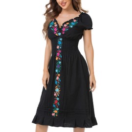 YZXDORWJ Women Mexican Embroidered Dress Ruffle Collar Sleeveless (S, 34BK)