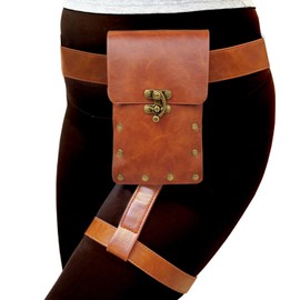 Larswon Leg Bag, Renaissance Bag Leg Harness Bag Synthetic Leather Belt Bag for Women Hip Bag Fanny Pack Thigh Harness Women, Coffee 01, Medium, Renaissance Bag