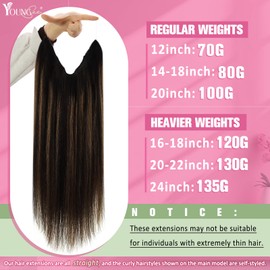 YoungSee 100G Wire Real Hair Extensions Balayage Brown Wire Real Human Hair Extensions Dark Brown with Medium Brown Couture Wire Extensions with Adjustable Clips Easy to Blend with Natural Hair 20Inch