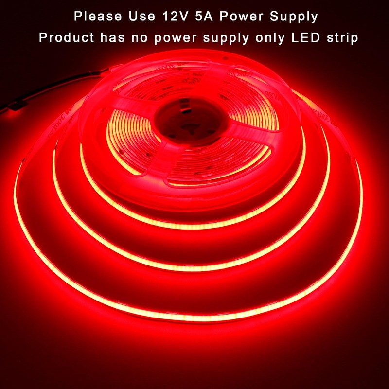 YUNBO 12V COB LED Strip Light Red 16.4ft Bright Dotless