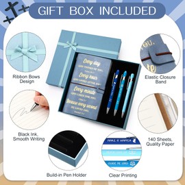 Affrolling 7 Pcs Christian Gifts Set Bible Inspirational Religious Gifts for Women Prayer Leather Journal Keychain Bookmark and 3 Ballpoint Pens with Gift Box, Christmas Birthday Gifts(Blue)