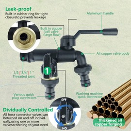CHSEEO Improved Double Garden Tap, 1/2 Inch Inlet and Two 3/4 Inch Spout Hose Distributor, Rust and Frost Resistant Outdoor Tap Distributor for Garden, Washing Machine