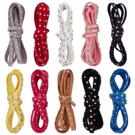 FREEBLOSS 10Pcs Doll Belt with Studs Punk Miniature Doll Strap Belt Mini Leather Straps in 10 Colors Doll Sewing Craft Supplies 0.2" Wide/1.1 Yards per Color