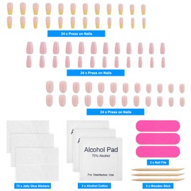 3 Sets Bling Coffin Press on Nails Fake Nails Tips Full Cover Medium False Gradient Nails Acrylic Glossy Glue on Nails Glitter Cute Artificial Stick on Nails for Women Manicure(3Colors)