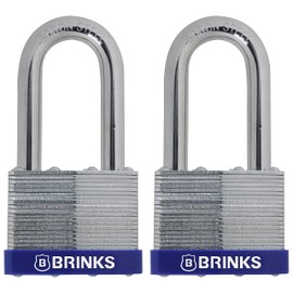 BRINKS - 50mm Laminated Steel Keyed Padlock with 2” Shackle, 2-Pack - Chrome Plated with Hardened Boron Steel Shackle