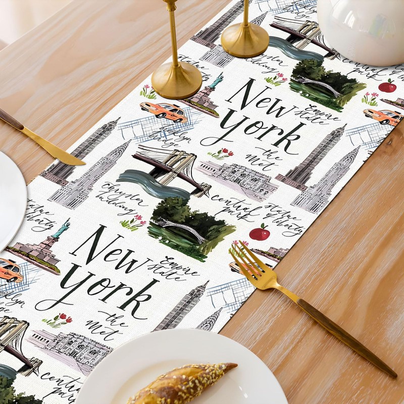 Heyfary New York Party Decorations NYC Cityscape Table Runner American