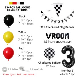 DEAPEICK 134pcs Balloons Race Car Party Supplies - Racing Car Theme Decorations Kit With Number Balloons, Garland, Vroom Birthday Party Decorations