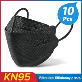 Tapabocas N95 Mascarilla Termosellada Tipo Pez X10 Unidades Color Negro