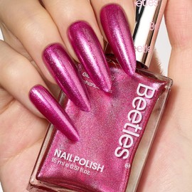 Beetles Rose Red Nail Polish 15ml, Winter Christmas Gifts Fast Drying & Long Lasting Glitter Nail Polish Bright Pink Nail Lacquer Glossy for DIY Nail Salon-Quality Results for Girls Women