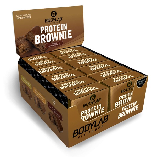 Bodylab24 Protein Brownie Double Chocolate 12 x 50 g, High Protein Snack with 12 g Protein Per Brownie, Protein Snack Made of Whey Protein Concentrate, Milk Protein Isolate and Calcium Caseinate