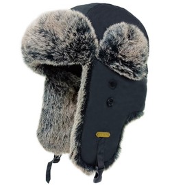 HEYANN Winter Trapper Hat Faux Fur Hat for Men Women Hunting Ski with Ear Flaps Russian Ushanka Eskimo Waterproof(Black-Blackyang,S/M)