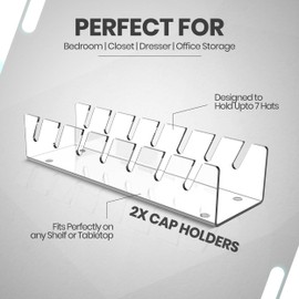 2 PCS Hat Organizer for Baseball Caps - Acrylic Hat Rack for 14 Caps, Including Sunglass Stand - Premium 100% Hat Organizer for Baseball Caps - Perfect for Bedroom, Closet, Dresser or Office Storage