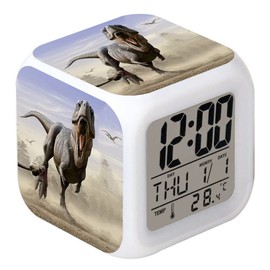 LED Alarm Clock Tyrannosaurus Rex Dinosaur Desk Table Glowing Electronic Colorful Digital Clock for Girl Boy Kids Children Bedroom Toy Birthday Present Gift