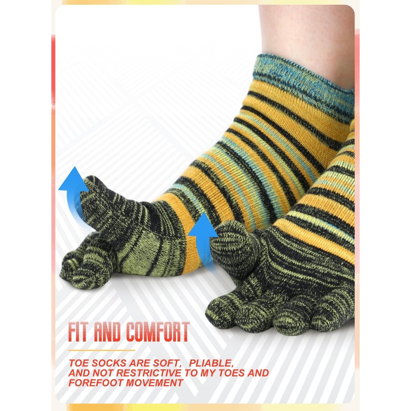 Fourluoo 6 Pairs Women Toe Socks Cotton Breathable Ankle Five