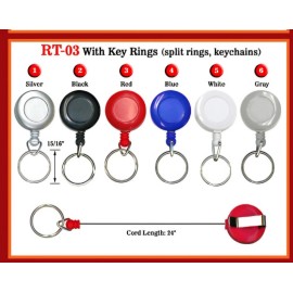 UMEI Brand New Retractable Reel Key Ring Qty 50 red, white, blue, black - Black