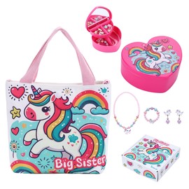 Big Sister Gifts for Girls - Unicorn Tote Bag, Jewelry Box & Jewelry - Big Sister Gift, Gifts for New Big Sisters, New Big Sister Gifts, New Sibling Gifts, Gift for Big Sister of New Baby, Big Sis
