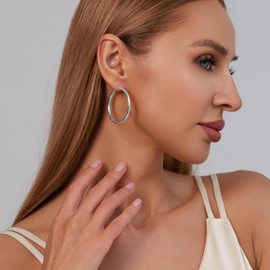 RANKEEF Sterling Silver Hoop Earrings for Women Lightweight 30/40/50/60/70MM Thick Big Large Sterling Silver Earrings for Women