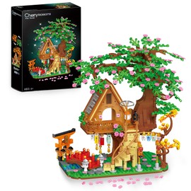 Kimiangel Tree House Lighting Building Brick Sets, 1458 PCS Wood-Cabin Building-Bricks Set for Adults and Teen with LED Lights, Architecture Cabin Construction Building Model Set