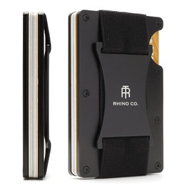 RHINO CO. Minimalist Metal Wallet RFID-Blocking Credit Card Holder with Cash Strap - Slim, Secure, Small and Stylish (Black)