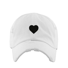 Heart Vintage Baseball Cap Embroidered Cotton Adjustable Distressed Dad Hat White