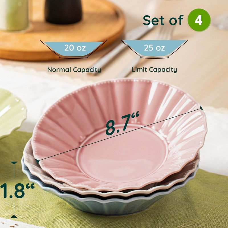 HOMBENE Pasta Bowls Set for 4, 25oz Ceramic Soup Bowls,