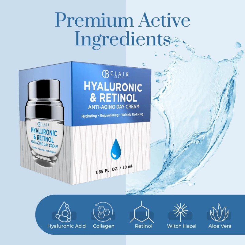 Clear Beauty Hyaluronic Acid Retinol Day Cream Moisturizer Anti Aging