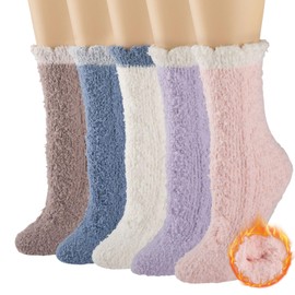 COOPLUS Fuzzy Socks for Women Fluffy Cozy Socks Warm Winter Soft Home Slipper Socks (5 Pairs)
