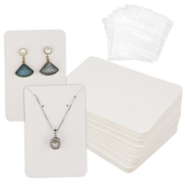 50Pcs White Jewellery Earring Display Card with Transparent Bag Set, 9x6 cm Earring Necklace Packaging Card, Earring White Cardboard Tags Card Holder Storage for Earrings Necklace Jewelry Display