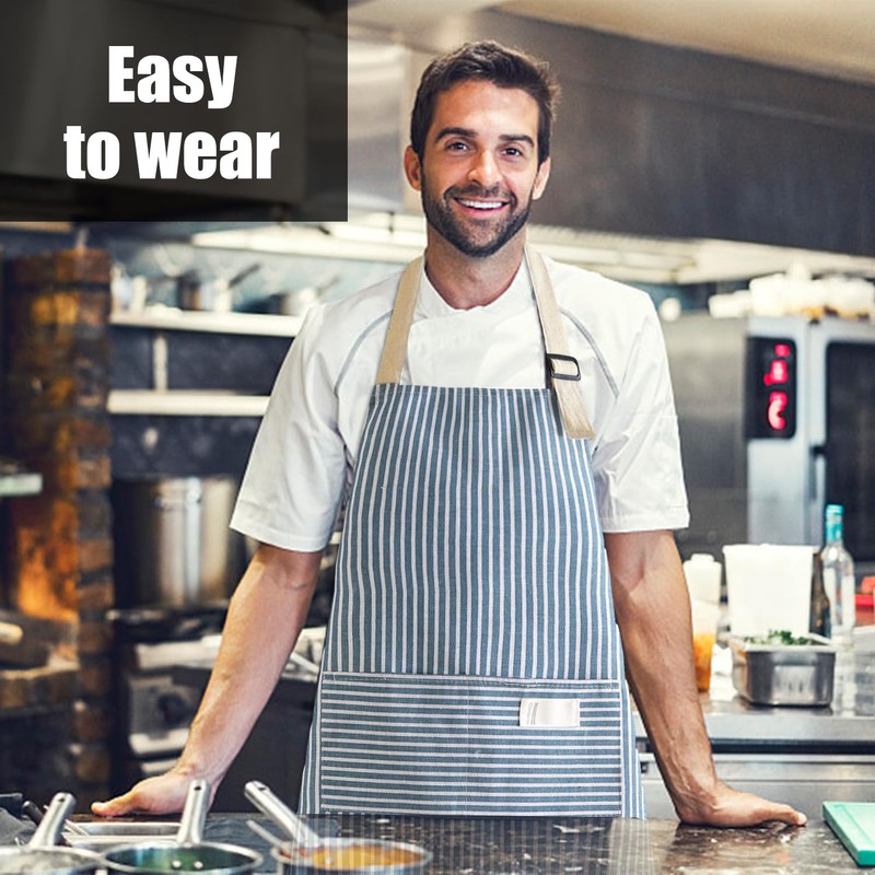 NyxSeat 1 Piece Striped Apron with Pockets Apron Baking Apron