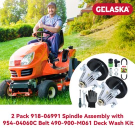 GELASKA 2 Pack 918-06991 Spindle with 490-900-M061 Deck Wash Kit 954-04060C Belt Replaces 618-06991, 918 06991 for Craftsman T1000, T1100, T1200, T1300, T1400, T1800, T2100, T110, T130, T105 Mowers