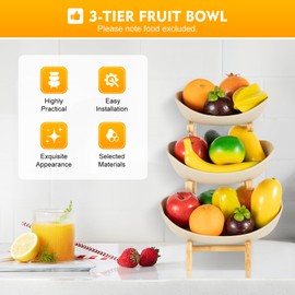 3-Tier Fruit Bowl Stand with Bamboo Frame & Ceramic Trays – Stepped Space-Saving Design for Kitchen Counter, Snack & Fruit Storage, Microwave & Dishwasher Safe, Modern Home Décor Organizer