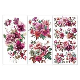 PLIGREAT 3 Sheets Vintage Flowers Rub on Transfers for Furniture Watercolor Flower Rub on Stickers for Wood Dressers Wardrobe Drawer Cabinet Ceramic Scrapbooking Crafts Decorative Transfer Stickers