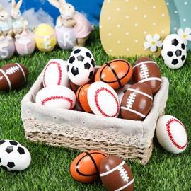 VioraWhite 24 Pcs Wooden Egg Shakers Sports Balls Easter Egg Shakers for Kids Musical Maracas Toys for Early Learning Easter Gift Sports Parties, 4 Style